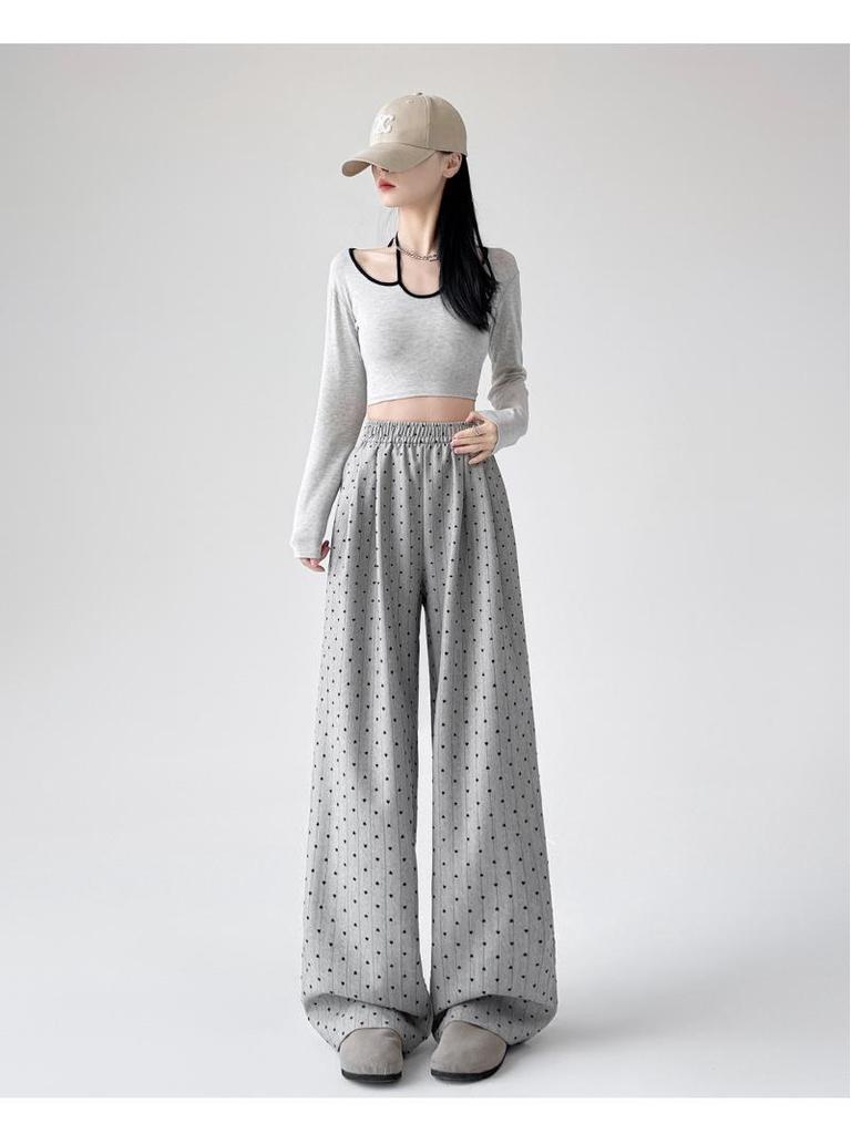Women's Polka Dot Wide-Leg Pants - High Waist, Loose Fit, Floor-Length, 2025 Spring/Autumn Collection.