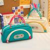 Large Capacity Color Pencil Case with Lady Handle Multi-Mesh Pocket Storage Bag Contrast Colors Stationery Pouch