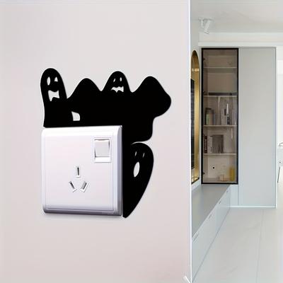 1set/2pcs Halloween Three-dimensional 3 Ghost Acrylic Mirror Stickers, Switch Door Decoration Wall Stickers, Halloween House Party Decoration