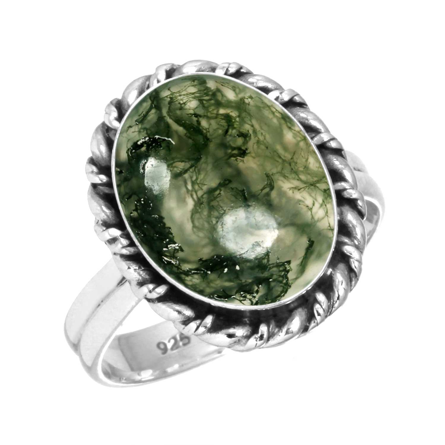 

Кольцо из стерлингового серебра 925 пробы Женское с драгоценным камнем Ручной работы Ювелирное изделие Подарок на день рождения Мукаит Монтанский агат Моховой агат Спиральная раковина Родонит Глаз Шивы Заявление 8.5