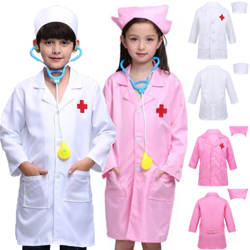 Fancy Doctor Coat Dress Up Costume Kids Boys Girls Nurse Paramedic Scrub Uniform
