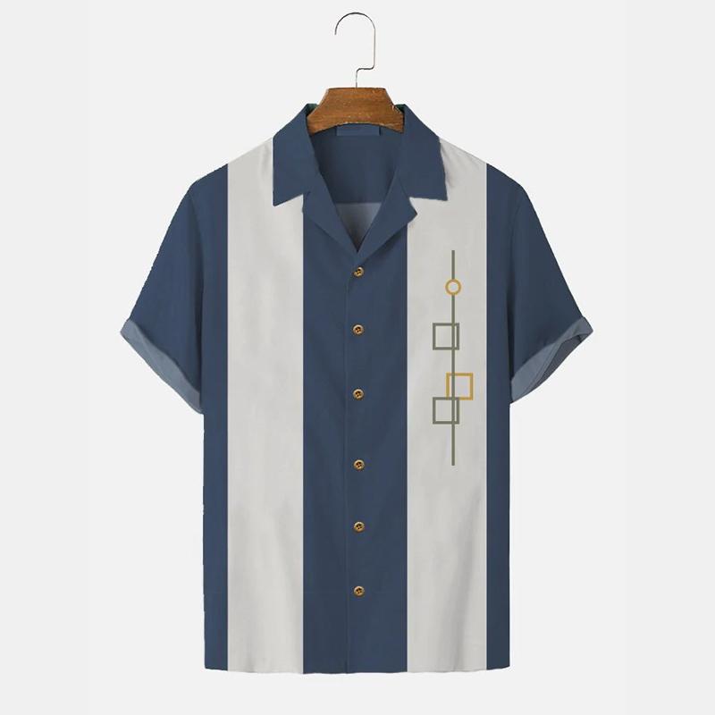 Men's Summer Hawaiian Shirt 3D Stripe Printed Short Sleeved Shirt Holiday Short Sleeved Beach Top T-shirt Men's Large Shirts