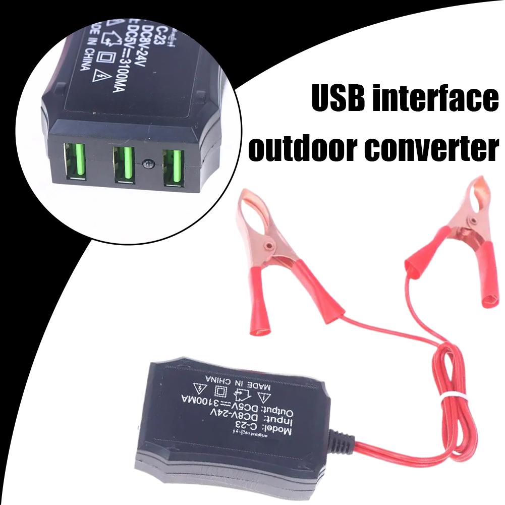 12V 24V To 5V 3USB Port Power Adapter With Battery Clip For Charging Cell Phone Emergency USB Power High Efficiency Tool