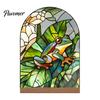 Creative Gift for Home Stained Glass Style Acrylic Table Centerpieces, Floral & Landscape Pattern Exquisite Room Decor Tabletop Sign with Wood