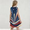Girls Round Neck Sleeveless Printed Beige A Line Flared Dress
