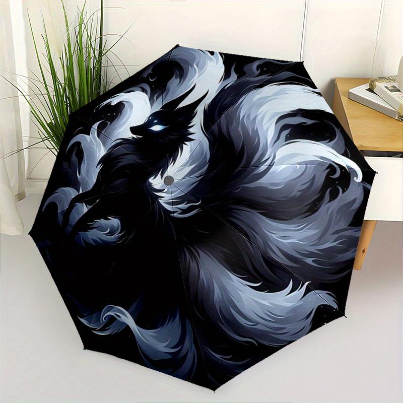 

1pc Cool Nine Tailed Fox Automatic Folding Umbrella - 3 Folding Design, Vivid Cartoon Pattern, Suitable for Outdoor Activities, A Gift for F
