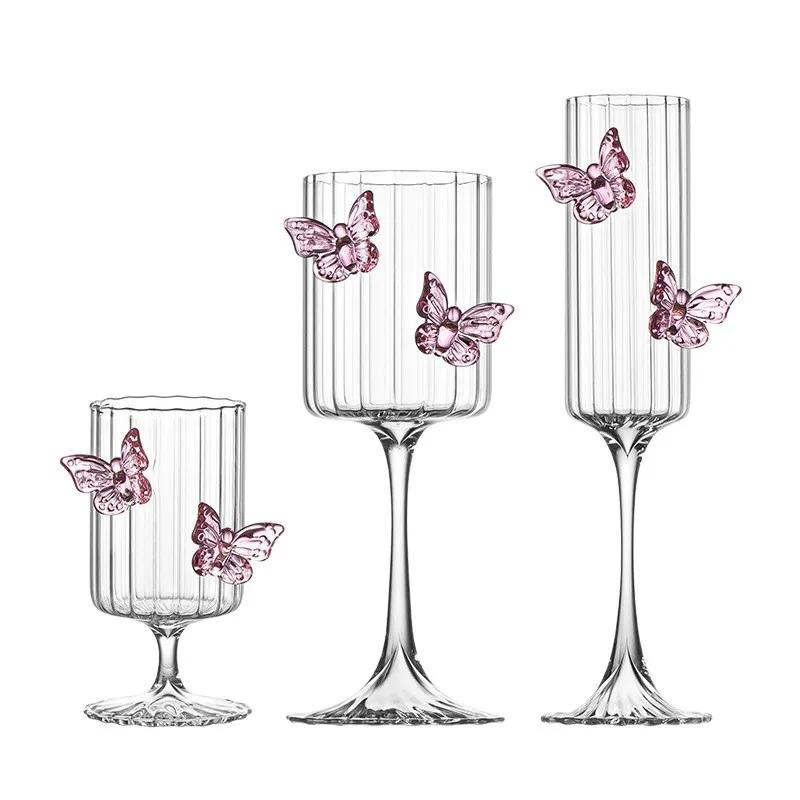 Hohes Borosilikatglas mit vertikalen Streifen für Wein, exklusive Hochzeitsgeschenke, Weingläser mit Schmetterlingsstiel, Barzubehör