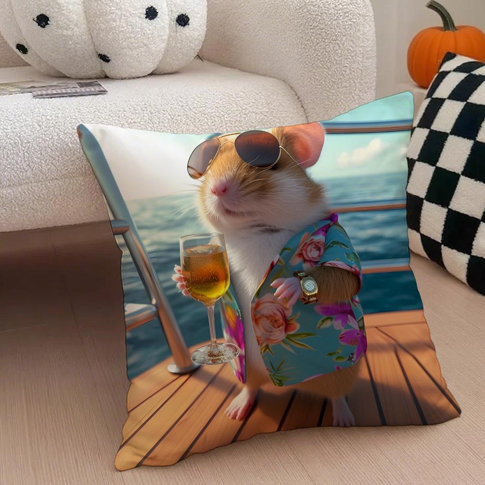 Hilarious Funny Hamster Meme Cute Art Cushion Cover Throw Pillow Cover Hidden Button Durable Polyester Chair Cushion