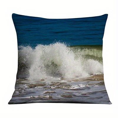 Home Decor Blue Geometric & Ocean Wave Pattern Pillow Covers Pattern Cushion Cover Suitable For Sofa Bedroom Car Pillow Cover