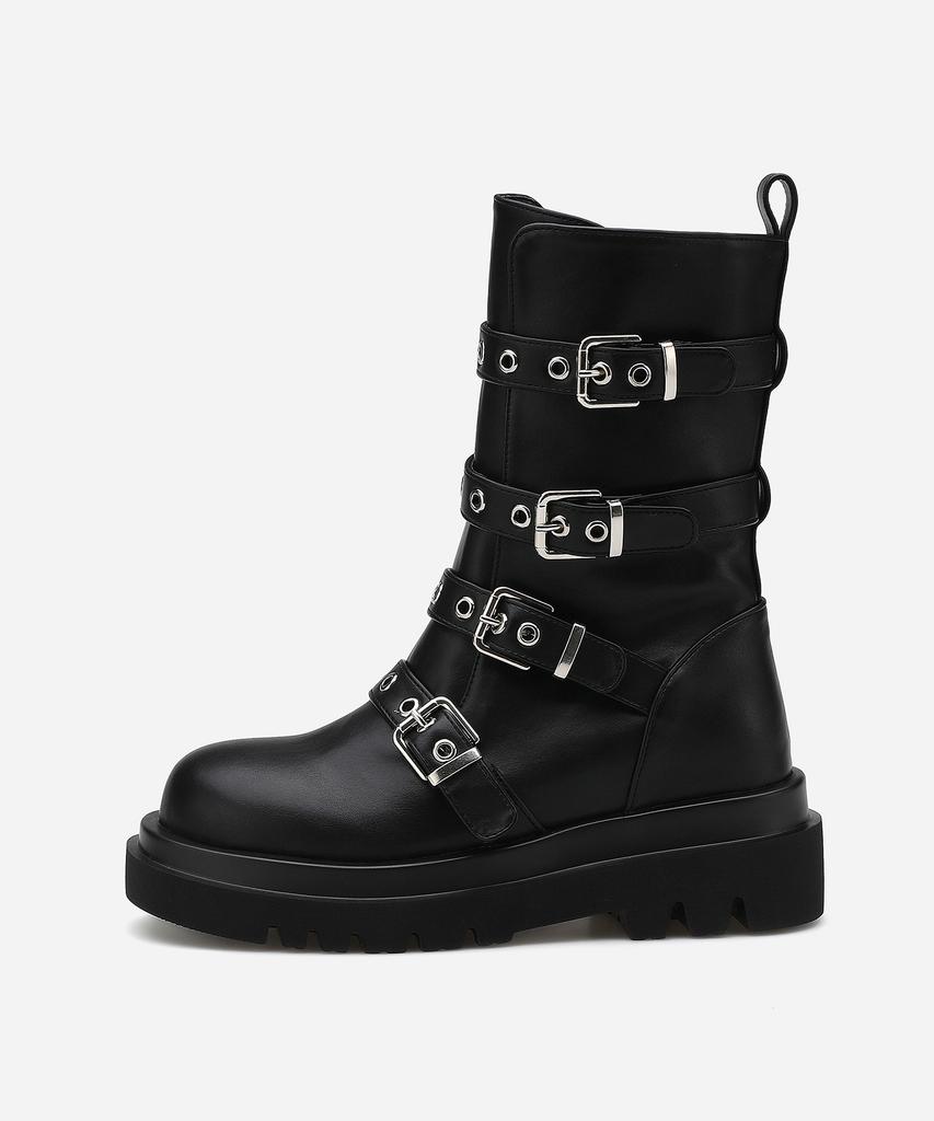Salt And Chocolate Round Toe Buckle Biker Boots 412446002 (5.5Cm/1Color)