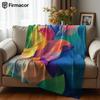 Gradient Rainbow Leaves Cartoon Anime Print Flannel Blanket Soft Warm Throw for Kids Bedroom Sofa Bed Christmas Office Car