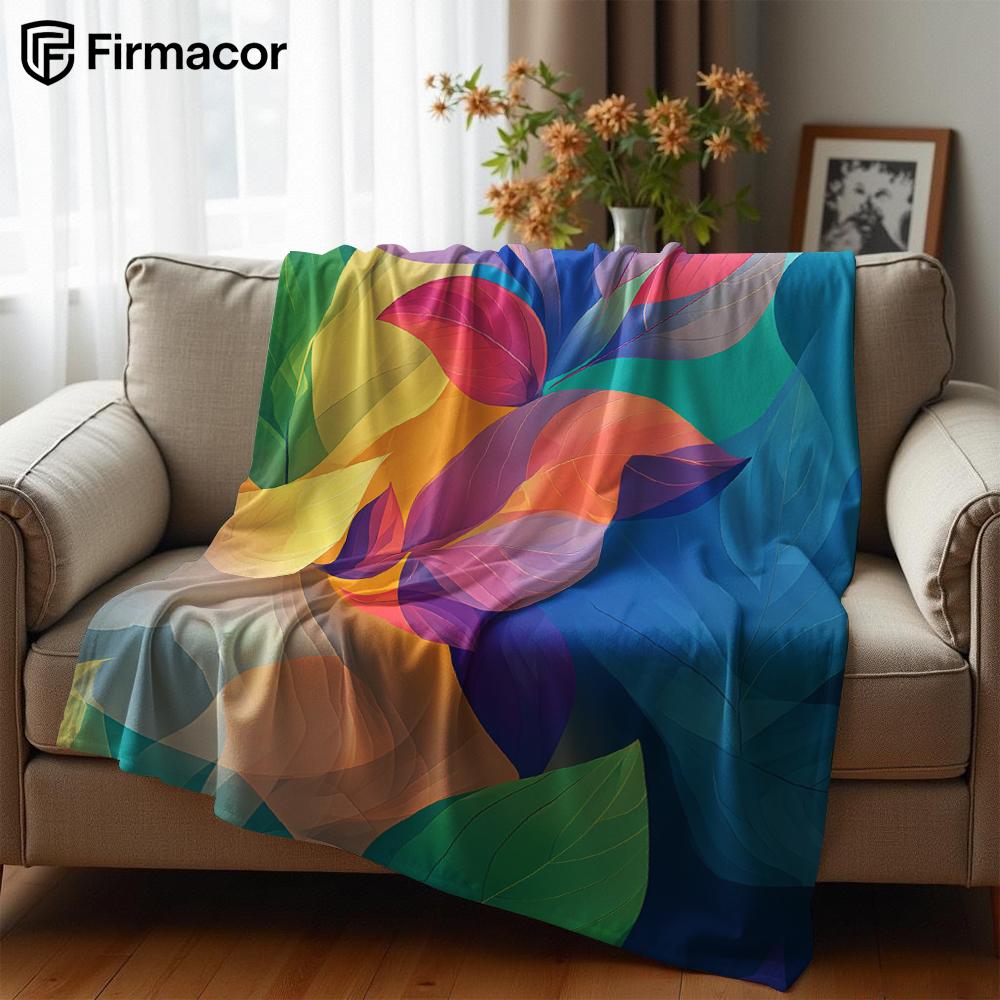 Gradient Rainbow Leaves Cartoon Anime Print Flannel Blanket Soft Warm Throw for Kids Bedroom Sofa Bed Christmas Office Car