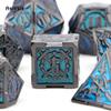 7 Pcs Blue Silver Double Swords Metal Dice Solid Polyhedral Dice Set Suitable For Role-Playing Dice PropBoard Game