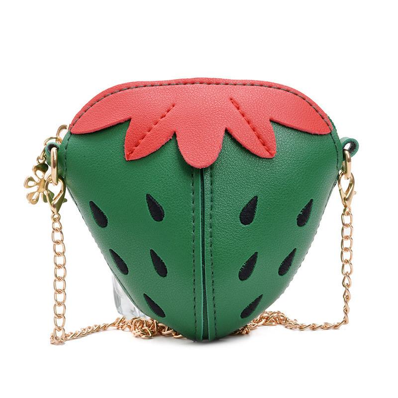 Strawberry Chain Shoulder Bag Childrens Fruit Bag Zipper Design Material Pu