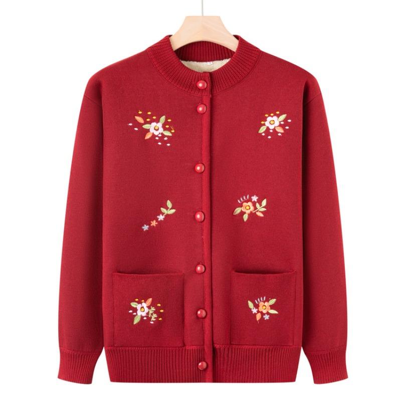 Old man winter new coat female grandma autumn knitted sweater old lady cardigan clothes mother plush sweater