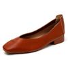 Leather 3.5cm thick heel middle heel single shoes women's spring and autumn new French square head professional work non-grinding feet grandma shoes