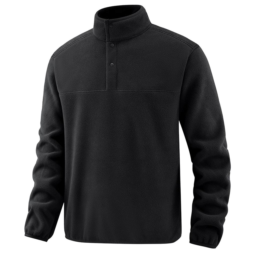 Pánská jednobarevná mikina s knoflíky a stojáčkem, pánská sportovní mikina ve velkých velikostech, ležérní mikina