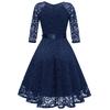 Women Vintage Princess Floral Lace Cocktail V-Neck Party Aline Swing Dress