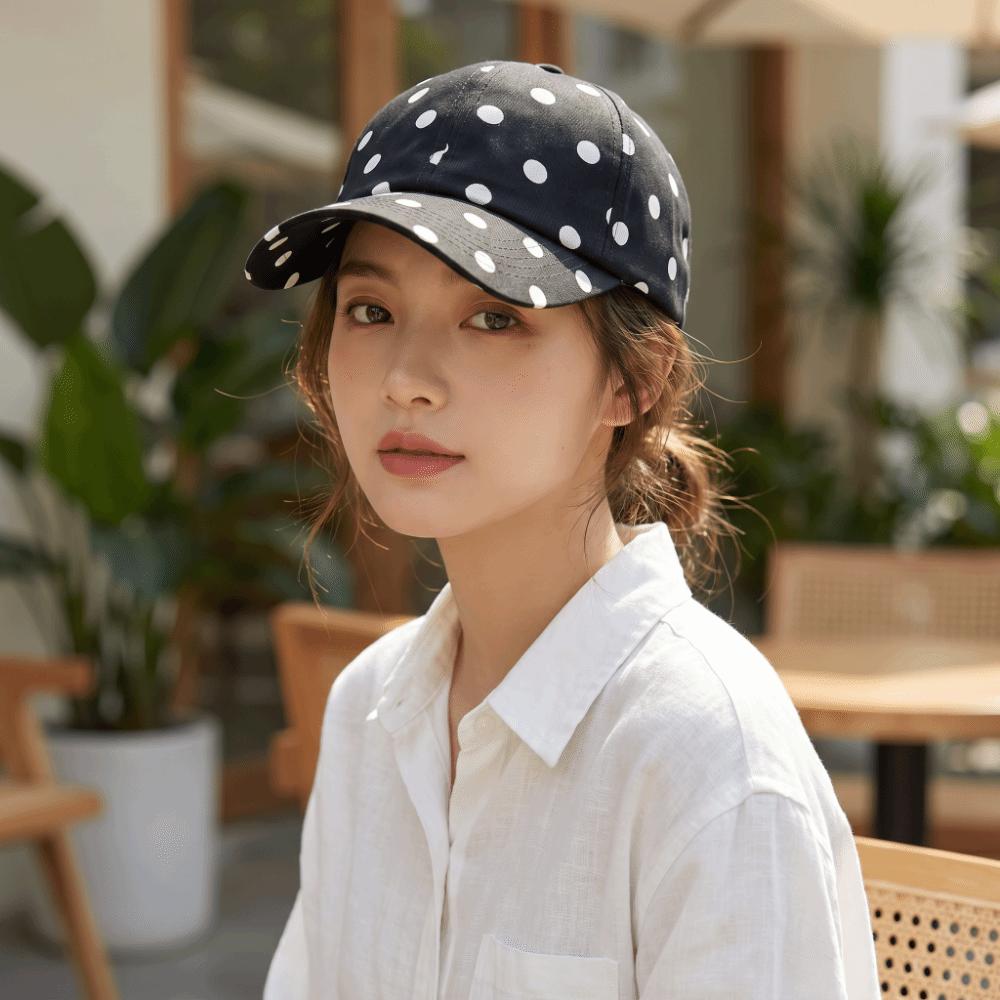 Soft Brim Polka Dot Baseball Cap Polyester Sun Hat Japanese Peaked Hat  Women