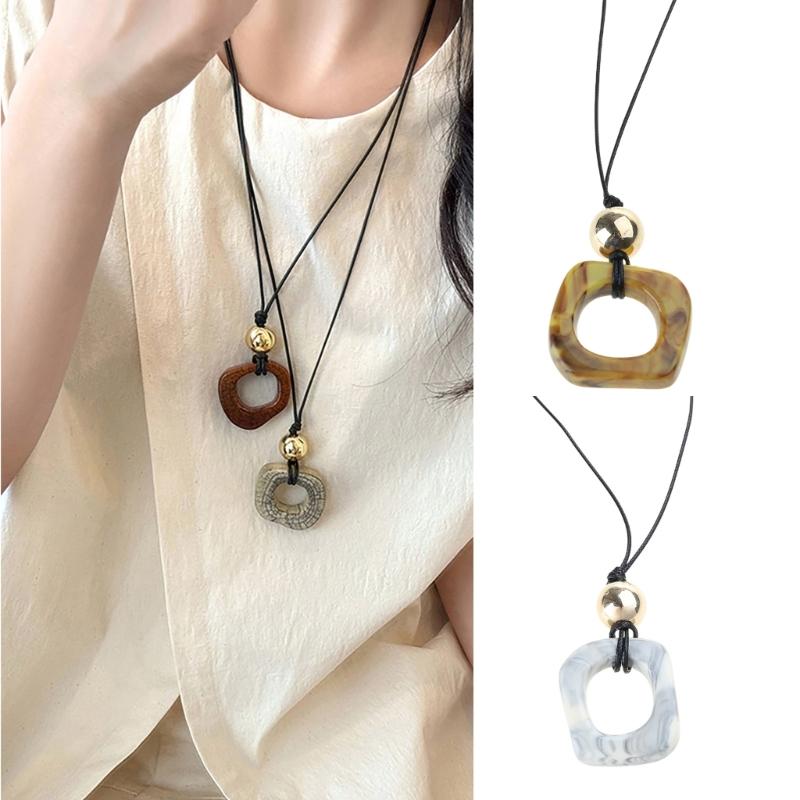 Handmade Wood Tribal Pendant Necklace Unique Resin Necklace Long Rope Necklace Suitable for Men and Women Present