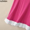 VONDA Summer Women Lace Hem Naval Collar Sleeveless Ruffled Casual Dress