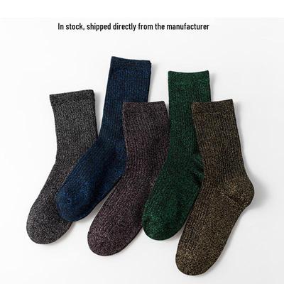 Spring & Autumn Trendy Japanese Gold & Silver Thread Knee-High Women's Socks