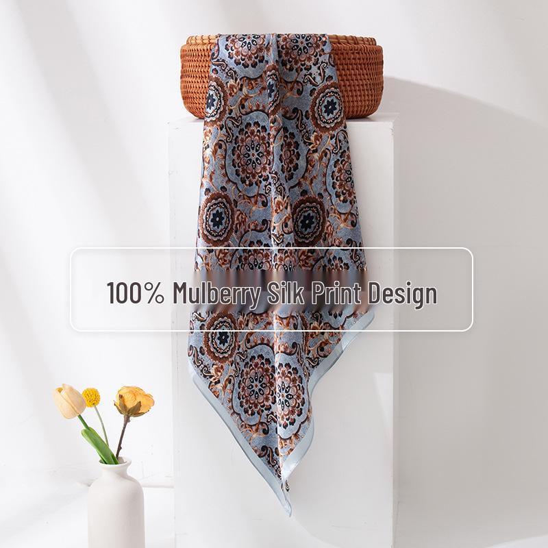 Mulberry Silk Women's Autumn Print Square Scarf: High-End Luxury Fashion Neck Scarf & Shawl