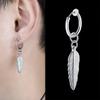Vnox 1 Piece/Pair Feather Leaf Dangle Earrings for Women Men Jewelry,Stainless Steel Link Chain Drop Punk Ear Clip Accessory