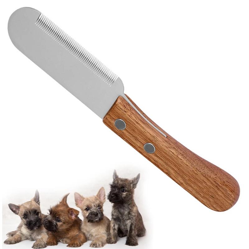 Professional Pet Grooming Knife for Dogs Cats Stainless Steel Deshedding Tool with Wooden Handle Efficient Hair Remover Comb for