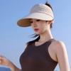 Women Empty Top Wide Brim Sun Hat Foldable Ponytail Cap UV Protection Windproof Hard Brim Adjustable Beach Riding Summer Hat