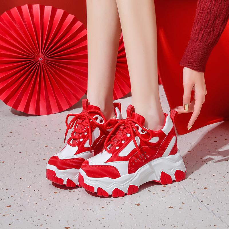 Fashion 7cm New Women High Top Sneakers Height Increasing Platform Casual Dad Shoes Spring Thick Sole Breathable Mesh Sport Shoes Woman