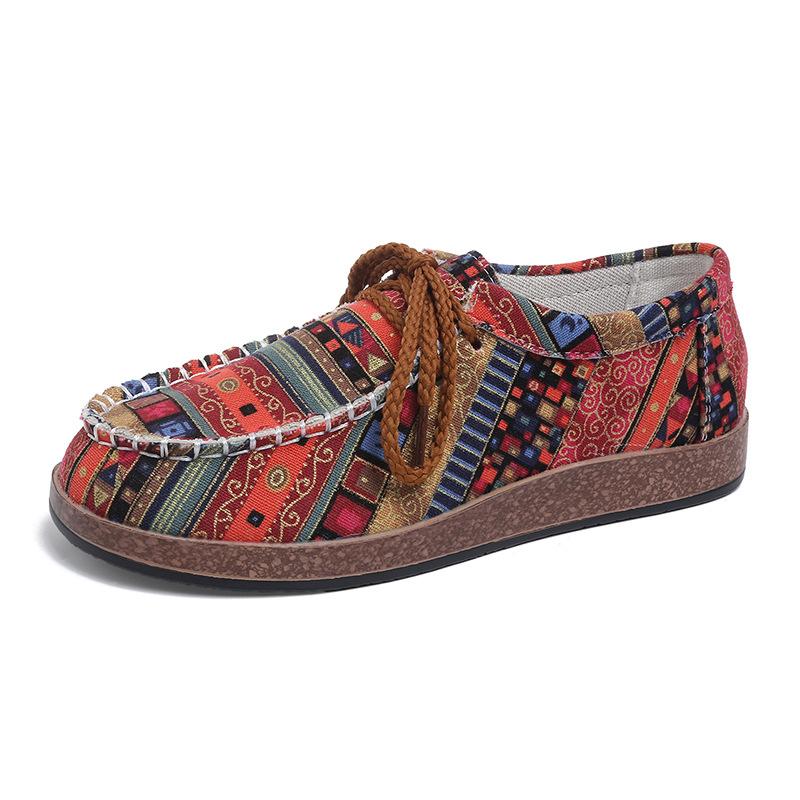 Fashion Shoes Female 2025 Lace-up Women's Flats Fashion Printing Hot Sale Plus Size Best Seller Light Outdoor Casual Flat Single Shoes