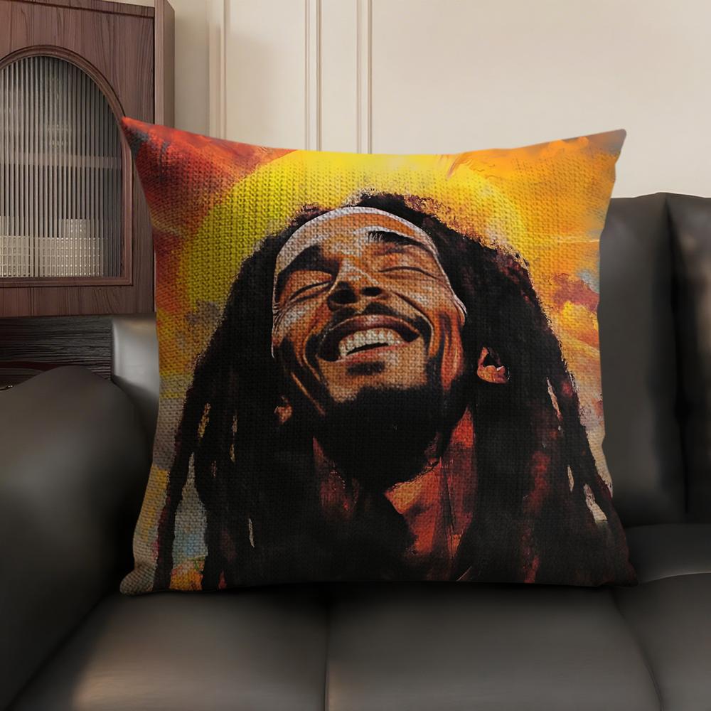 Singer Bob MMarley Cushion Cover Natural Linen Organic Fabric DoubleSided Printing Sofa Home Decor Gift Pillow Case
