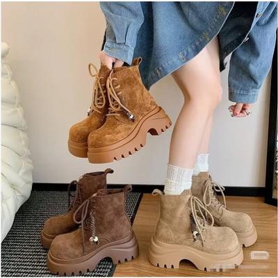 Moda hip-hop hip-hop muffin salto plataforma de sola grossa calçado de trabalho botas Martin novo aumento de altura interna e botas curtas
