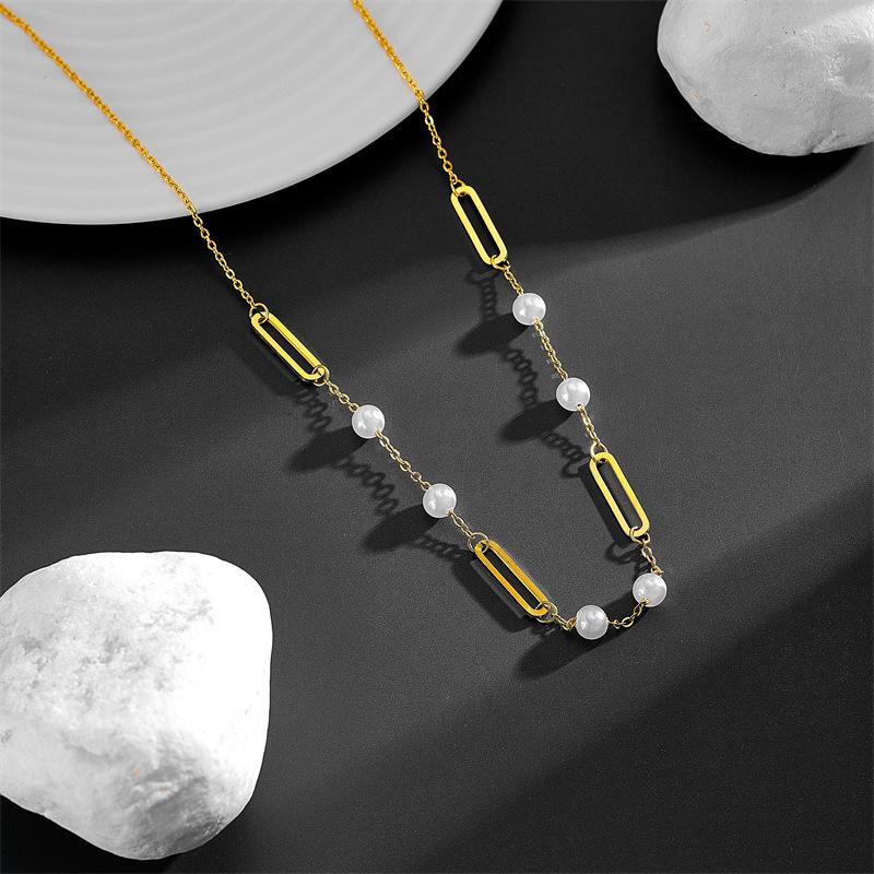 Koreanischer Stil Titan Herz Halskette - Doppellagige Perlen Schlüsselbein Kette, 3D Glatte Oberfläche, Farbbeständig, Einfaches & Elegantes Design