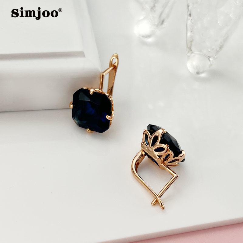 SIMJOO Stylish Rose Gold Color Earrings with Simple Geometric Square Zircon Earrings