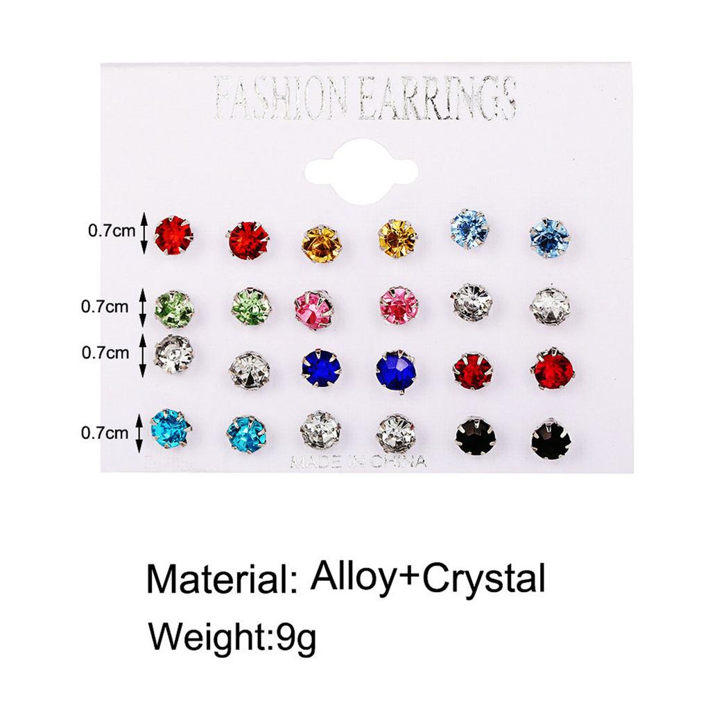 12Pairs/Set Colored Zircon Crystal Stud Earrings For Women Minimalist Geometric Imitation Pearl Round Bead Earring Trend Jewelry