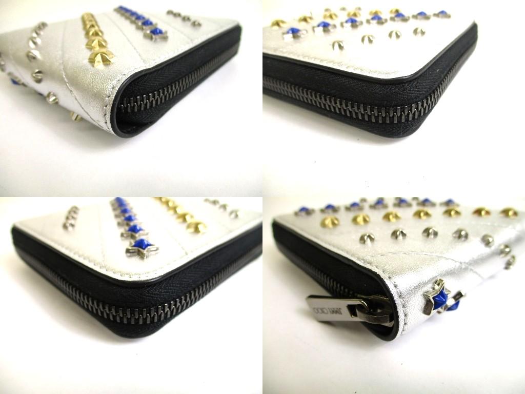 Authentic Jimmy Choo Triple Star Metallic Silver Leather Bifold Wallet Compact Wallet Lawrence #b087  Open Box