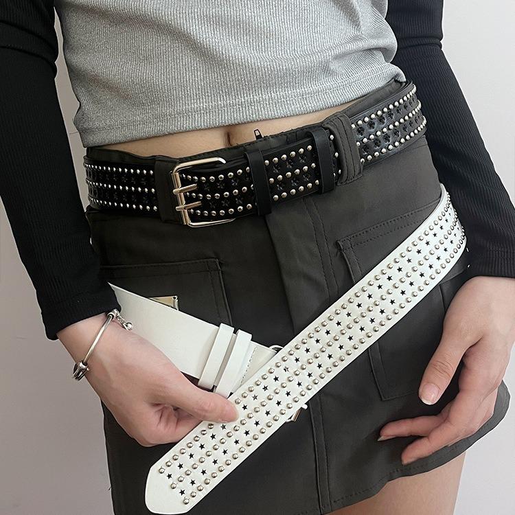 

Personalized Belt Female Punk Girl Star Rivet Wide Belt Double Breasted Waist Seal Spice Girl Belt N 105cm