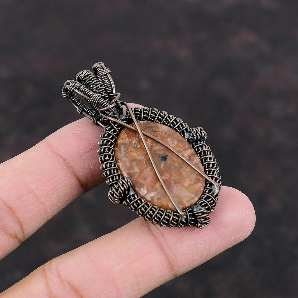 Pandantiv Piatră Soarelui Pandantiv Înfășurat în Sârmă de Cupru Bijuterii cu Piatră Prețioasă Piatră Soarelui Pandantiv Elegant Bijuterii din Sârmă de Cupru Cadou Pentru Soră Pandantiv Făcut Manual