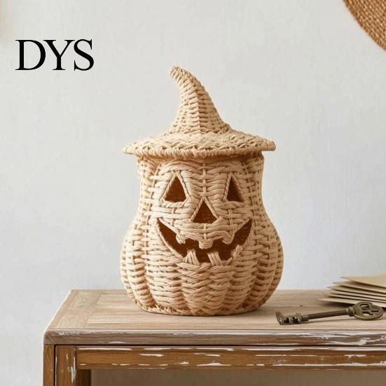 Decoratieve Opbergcontainer Halloween Pompoenlantaarn Tafelblad Decor, Geweven Heksenhoed Snoepschaal & LED Zwart Hars Prop, Gotisch Herfst Tafelstuk voor