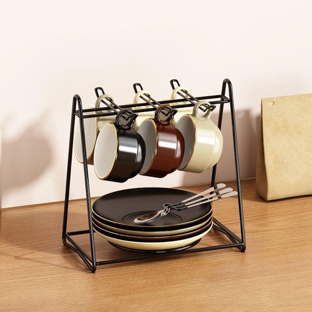 6 Cups Vertical Coffee Cup Rack Iron Cup Plate Rack Sturdy Cup Drying Stand  Coffee Mugs