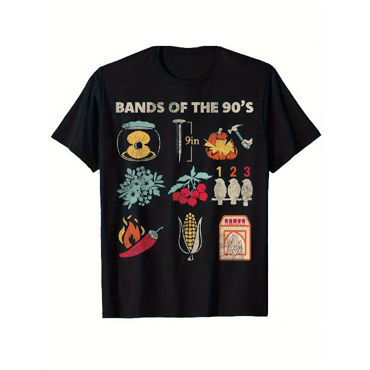 Retro 90s Rock Band T-Shirt - Vintage Iconic Music Band Logos & Graphics Short Sleeve Tee, Regular Fit Casual Shirt Suitable for Sports, Travel &
