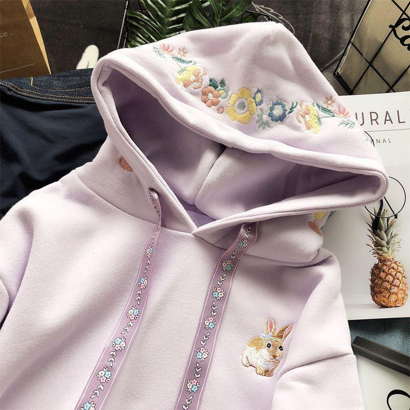 Trendy Women's Korean-Style Autumn/Winter Fleece Rabbit Sweatshirt