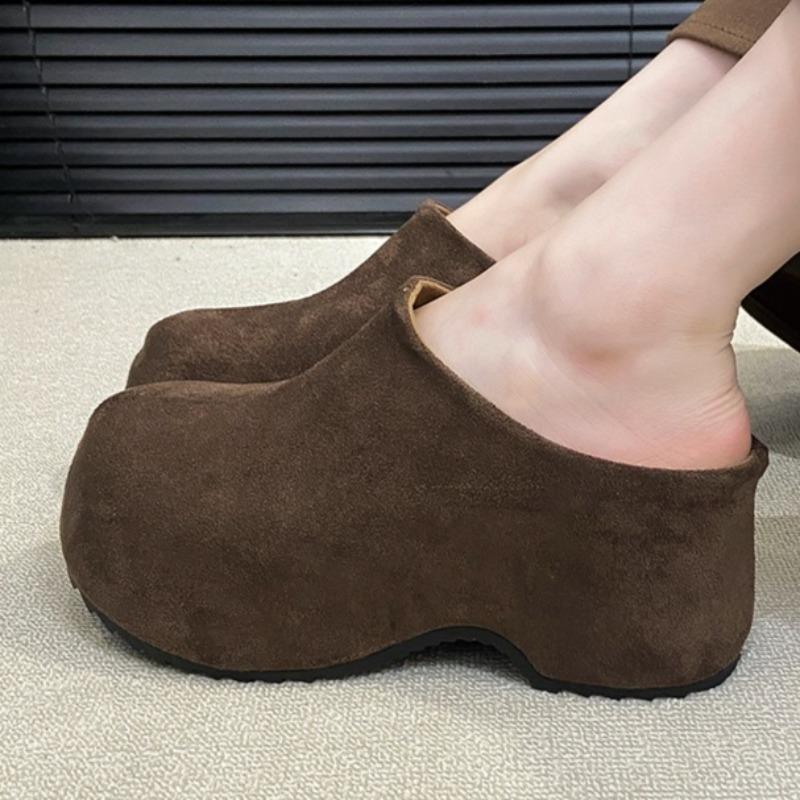 

Fashion High Heels Platform Women s Slippers Designer Suede Fashion Slippers 2025 Casual Mules Shoes Walking Pumps Zapatillas De Mujer 40