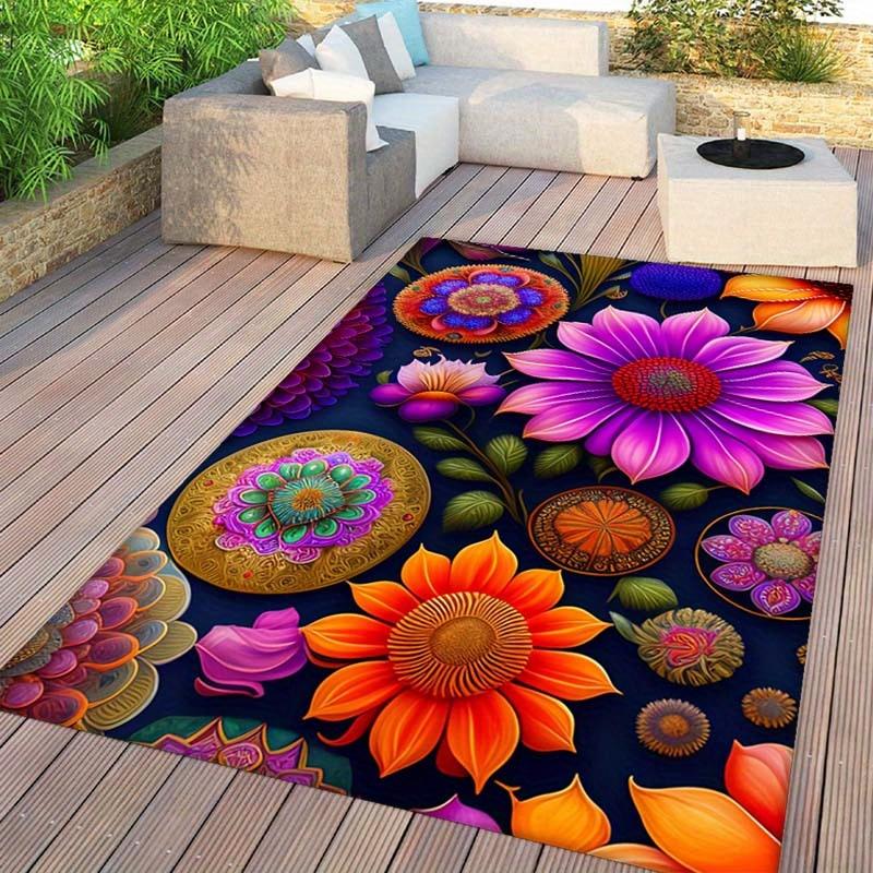 1 Stück Blumendruck-Teppich für den Innen- und Außenbereich, Bodenmatte, Türdekoration mit rutschfester Gummiunterlage, Außenteppich, Bodenmatte