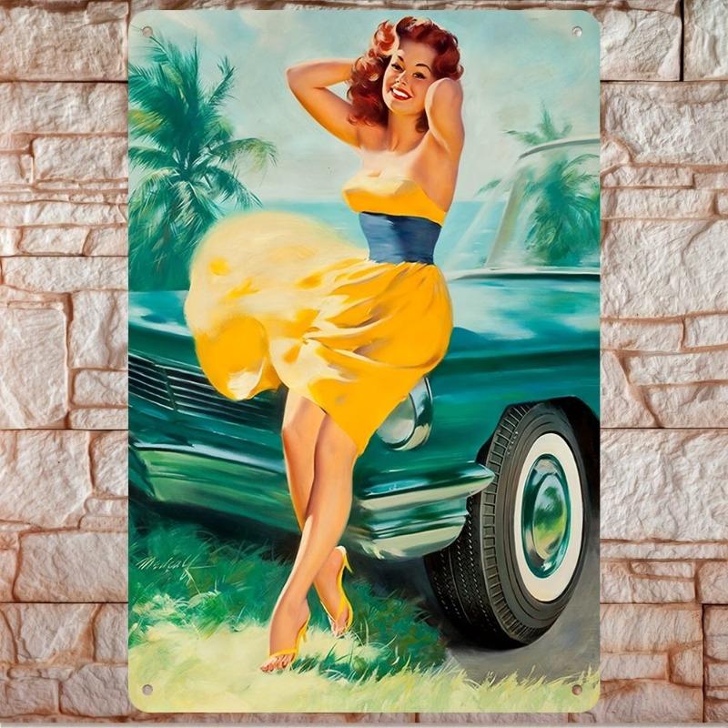 Pin-Up Girls Tin Sign, Retro Metal Wall Art