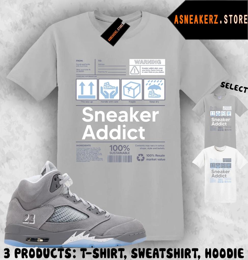 Shirt Match AJ 5 Wolf Grey 2026 Sneaker Matching Tee Sneakerhead Addict T-Shirt