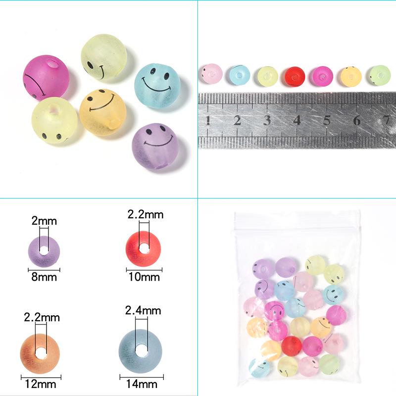 Acrylic Frosted Sugar Fruit Color Rubber Smiley Face Beads, 50 Pcs, DIY Bracelet Charms