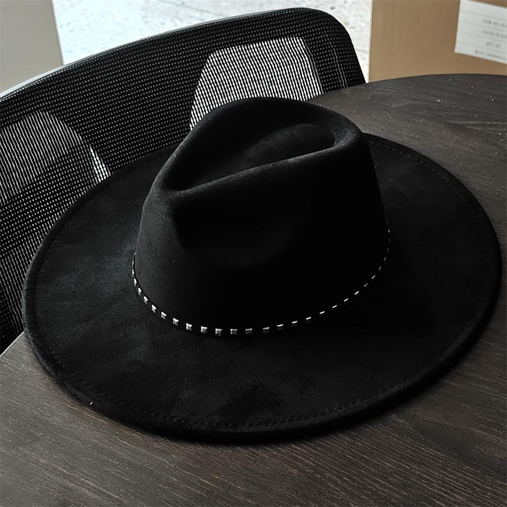 

Winter Suede Wide-brimmed Fedora Hat for Women and Men Church Jazz Cap Panama Felt Hat Outdoor Windproof Hat Wholesale 56-58cm